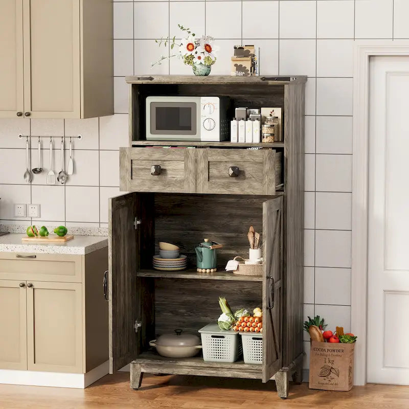 EROMMY Farmhouse Storage Cabinet with Doors and Adjustable Shelves, Small Freestanding Floor Cabinet , Narrow Organizer - N/A