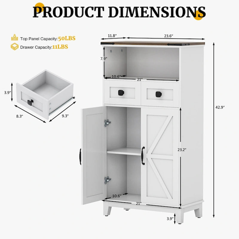 EROMMY Farmhouse Storage Cabinet with Doors and Adjustable Shelves, Small Freestanding Floor Cabinet , Narrow Organizer - N/A