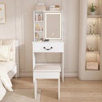Modern Mini Dressing Table with LED-lit Mirror & Hidden Storage