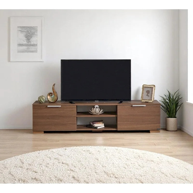Aspen Modern TV Stand with 2 Doors Storage Cabinets 2 Shelves, Wood Finish, Living Room Entertainment Center