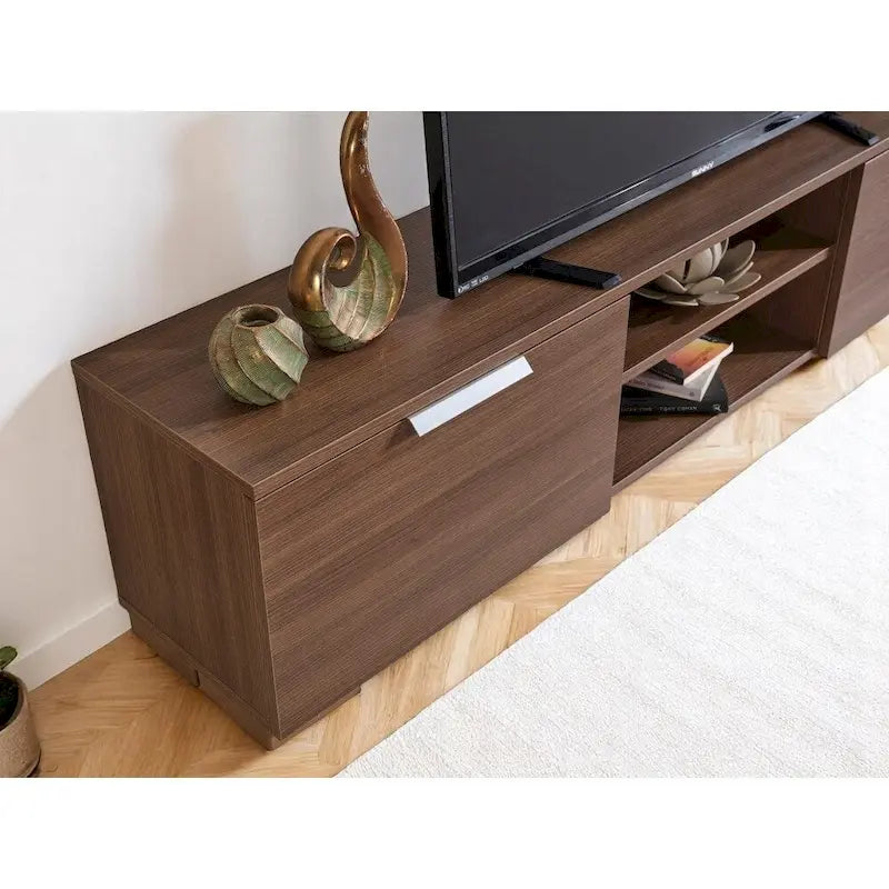 Aspen Modern TV Stand with 2 Doors Storage Cabinets 2 Shelves, Wood Finish, Living Room Entertainment Center