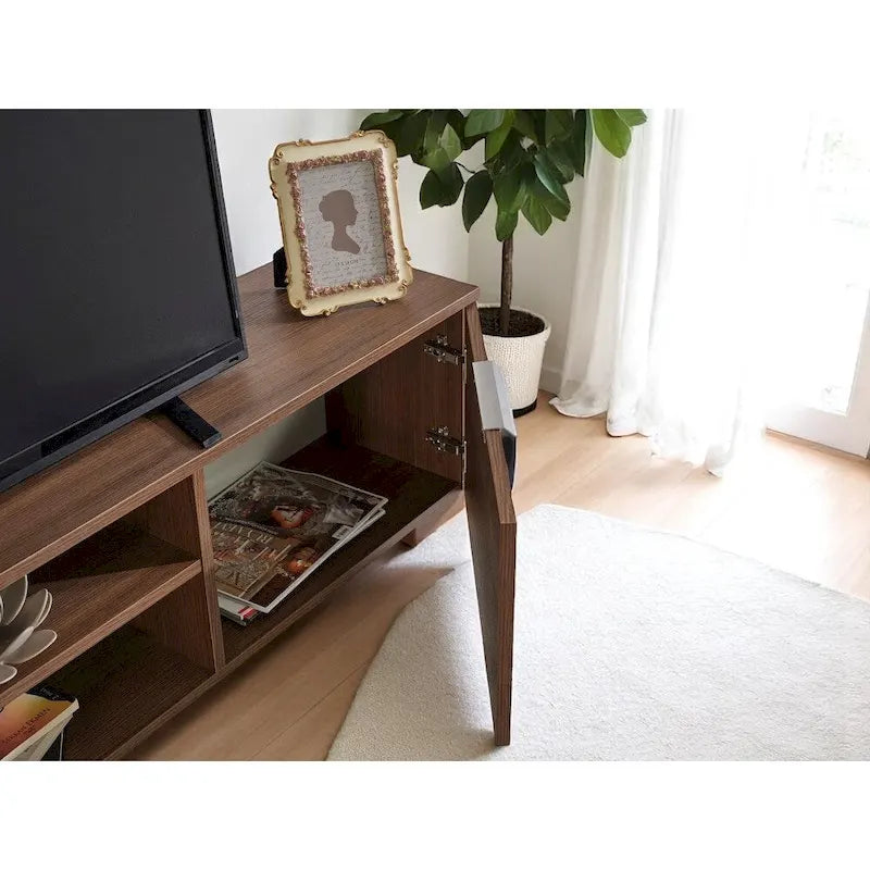 Aspen Modern TV Stand with 2 Doors Storage Cabinets 2 Shelves, Wood Finish, Living Room Entertainment Center