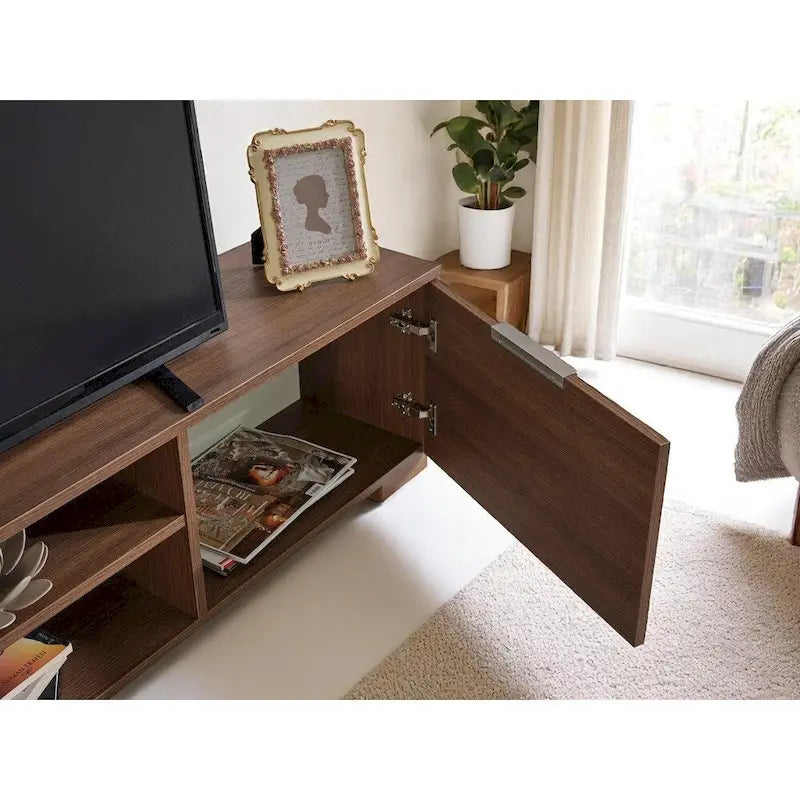 Aspen Modern TV Stand with 2 Doors Storage Cabinets 2 Shelves, Wood Finish, Living Room Entertainment Center