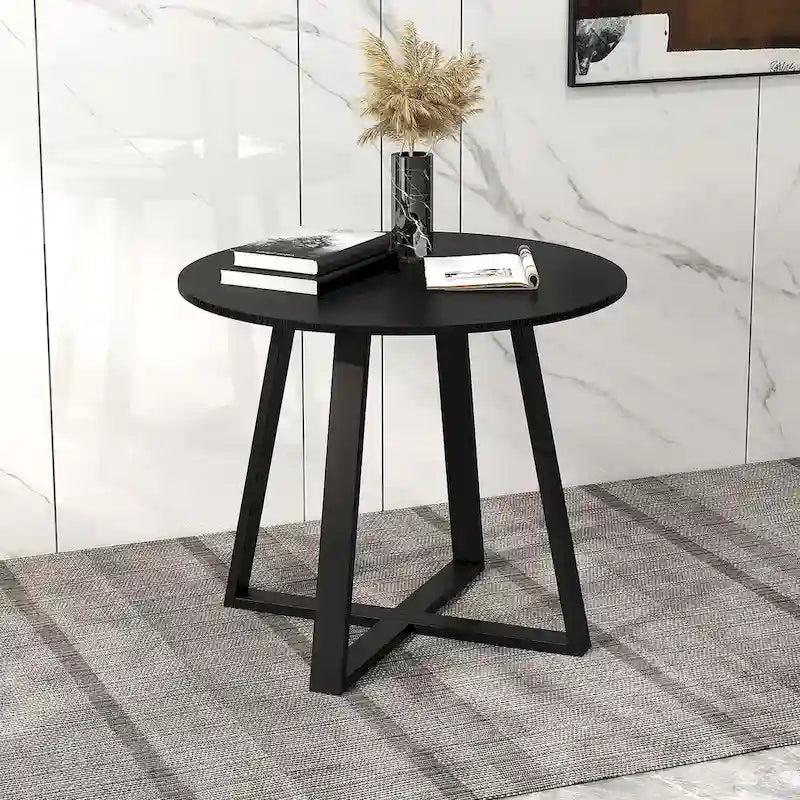 Gymax 36 Round Wooden Dining Table for 4 w/ Pedestal Base Solid