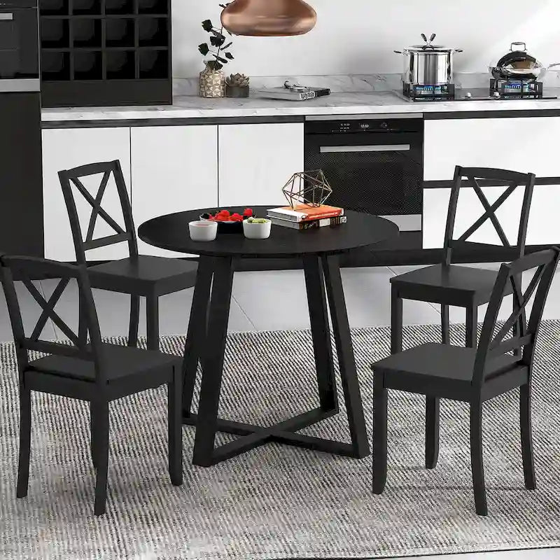 Gymax 36 Round Wooden Dining Table for 4 w/ Pedestal Base Solid