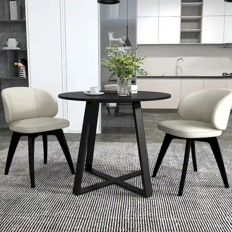 Gymax 36 Round Wooden Dining Table for 4 w/ Pedestal Base Solid