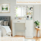 Vanity Desk with Mirror and Lights,with Drawer & Storage Cabinet,3 Lighting Modes Adjustable Brightness,with Open Shelves