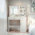 Vanity Desk with Mirror and Lights,with Drawer & Storage Cabinet,3 Lighting Modes Adjustable Brightness,with Open Shelves