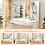Vanity Desk with Mirror and Lights,with Drawer & Storage Cabinet,3 Lighting Modes Adjustable Brightness,with Open Shelves