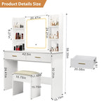 Vanity Desk with Mirror and Lights,with Drawer & Storage Cabinet,3 Lighting Modes Adjustable Brightness,with Open Shelves