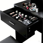 Vanity Desk with Mirror and Lights,with Drawer & Storage Cabinet,3 Lighting Modes Adjustable Brightness,with Open Shelves