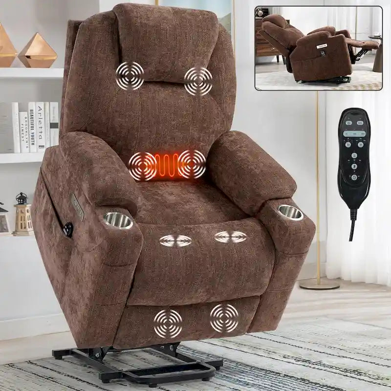 Lazy Boy Chenille Power Lift Recliner Chair, Modern Recliner Chair w/8-Point Vibration Massage, Lumbar Heating and Type-C Ports