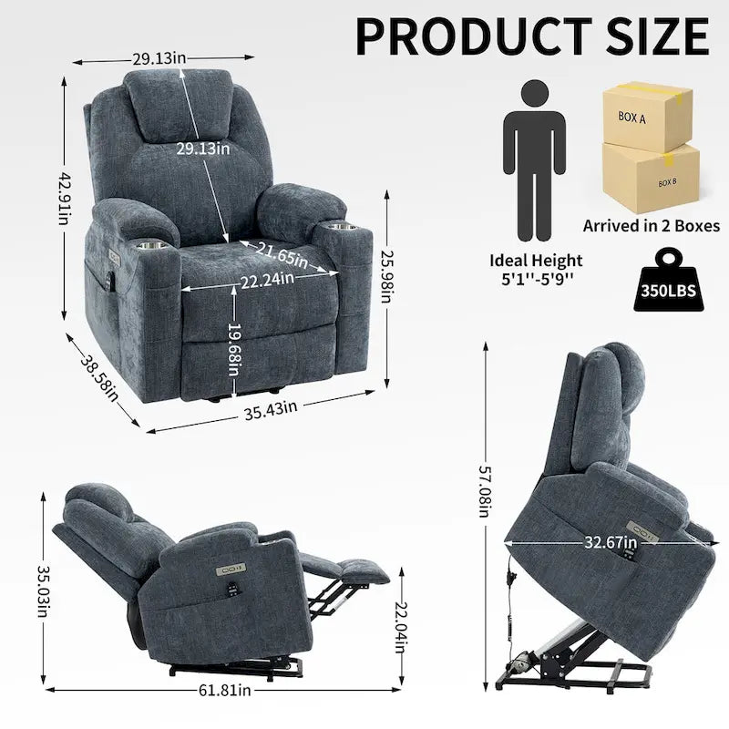Lazy Boy Chenille Power Lift Recliner Chair, Modern Recliner Chair w/8-Point Vibration Massage, Lumbar Heating and Type-C Ports