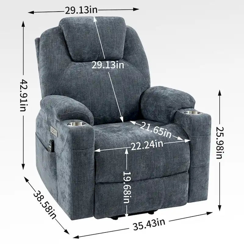 Lazy Boy Chenille Power Lift Recliner Chair, Modern Recliner Chair w/8-Point Vibration Massage, Lumbar Heating and Type-C Ports