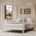 Canopy Bed Frame Wooden Four Poster Platform Bed with Wood Slats Support, No Box Spring Needed, No Headboard, Low Profile Bed