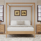 Canopy Bed Frame Wooden Four Poster Platform Bed with Wood Slats Support, No Box Spring Needed, No Headboard, Low Profile Bed