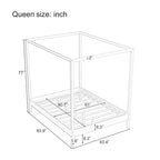 Canopy Bed Frame Wooden Four Poster Platform Bed with Wood Slats Support, No Box Spring Needed, No Headboard, Low Profile Bed