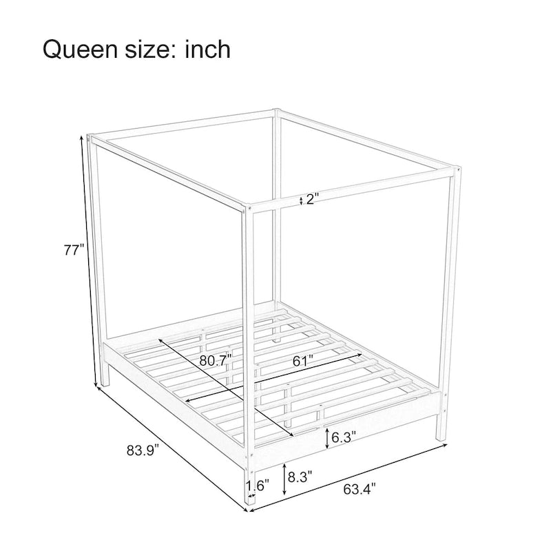 Canopy Bed Frame Wooden Four Poster Platform Bed with Wood Slats Support, No Box Spring Needed, No Headboard, Low Profile Bed