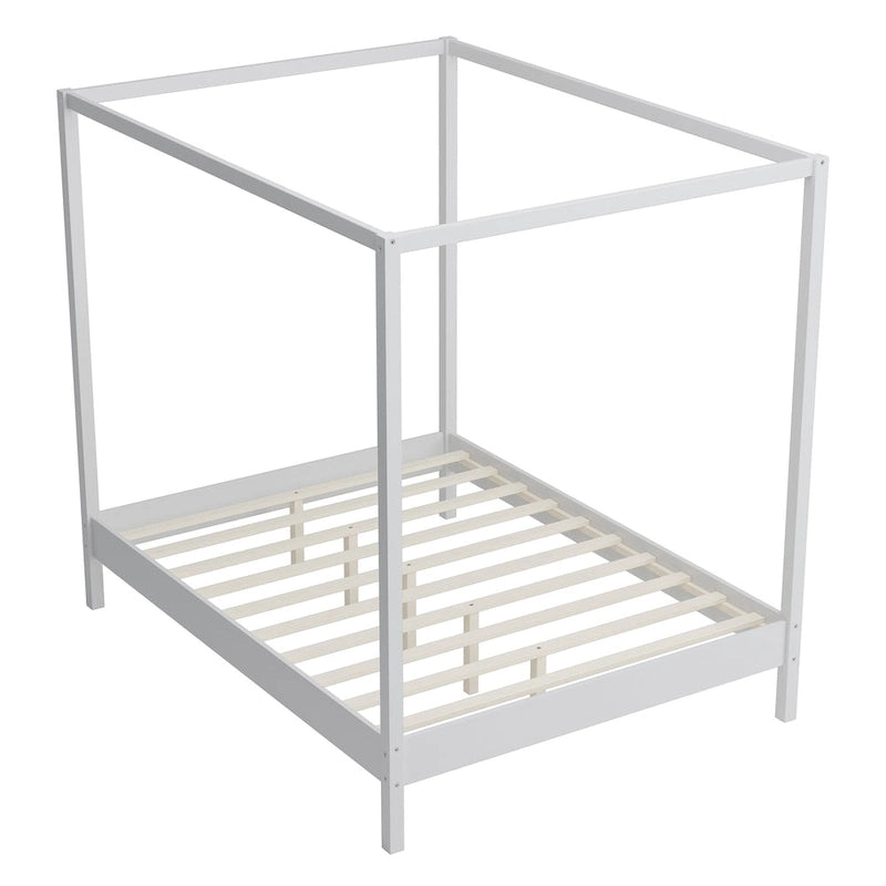 Canopy Bed Frame Wooden Four Poster Platform Bed with Wood Slats Support, No Box Spring Needed, No Headboard, Low Profile Bed