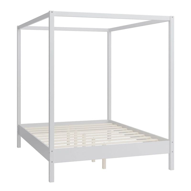Canopy Bed Frame Wooden Four Poster Platform Bed with Wood Slats Support, No Box Spring Needed, No Headboard, Low Profile Bed