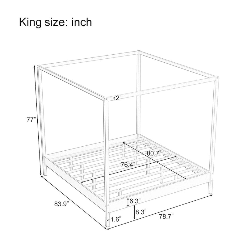 Canopy Bed Frame Wooden Four Poster Platform Bed with Wood Slats Support, No Box Spring Needed, No Headboard, Low Profile Bed