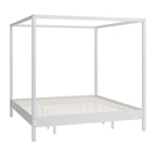 Canopy Bed Frame Wooden Four Poster Platform Bed with Wood Slats Support, No Box Spring Needed, No Headboard, Low Profile Bed