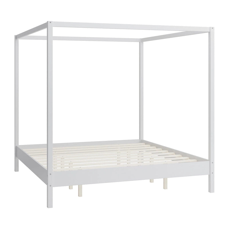 Canopy Bed Frame Wooden Four Poster Platform Bed with Wood Slats Support, No Box Spring Needed, No Headboard, Low Profile Bed