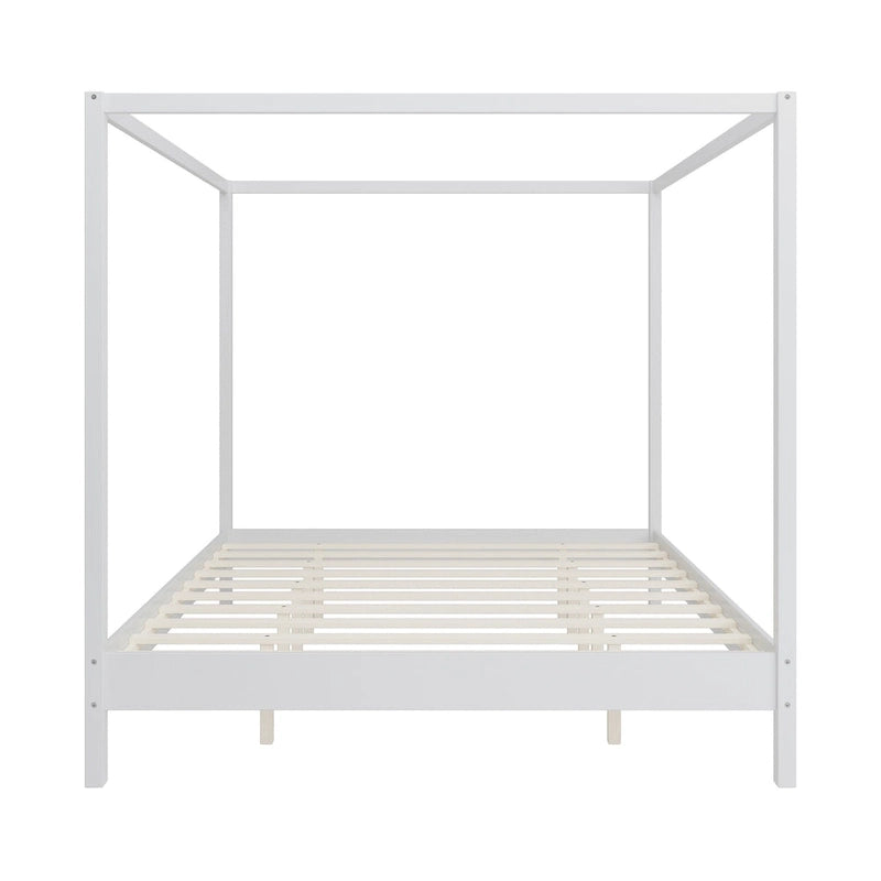 Canopy Bed Frame Wooden Four Poster Platform Bed with Wood Slats Support, No Box Spring Needed, No Headboard, Low Profile Bed