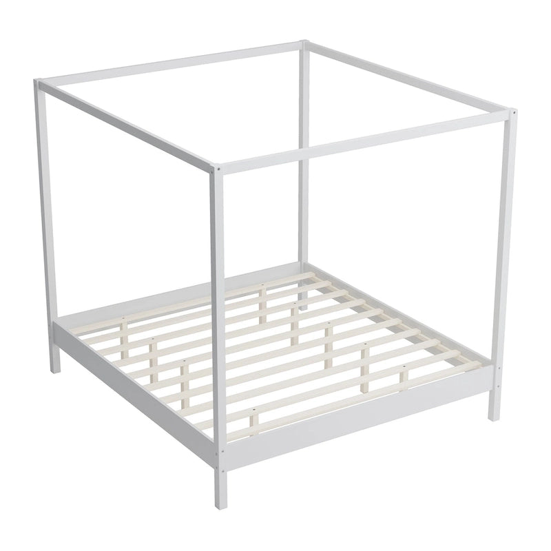Canopy Bed Frame Wooden Four Poster Platform Bed with Wood Slats Support, No Box Spring Needed, No Headboard, Low Profile Bed