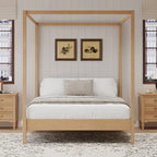 Canopy Bed Frame Wooden Four Poster Platform Bed with Wood Slats Support, No Box Spring Needed, No Headboard, Low Profile Bed