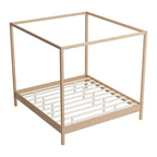 Canopy Bed Frame Wooden Four Poster Platform Bed with Wood Slats Support, No Box Spring Needed, No Headboard, Low Profile Bed