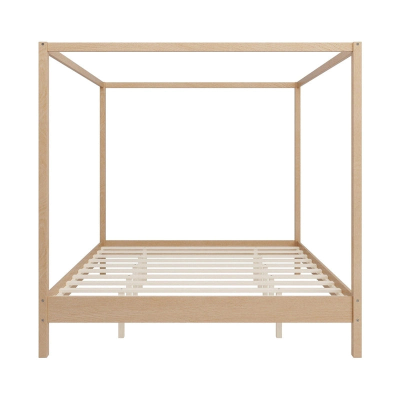 Canopy Bed Frame Wooden Four Poster Platform Bed with Wood Slats Support, No Box Spring Needed, No Headboard, Low Profile Bed