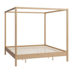 Canopy Bed Frame Wooden Four Poster Platform Bed with Wood Slats Support, No Box Spring Needed, No Headboard, Low Profile Bed