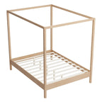 Canopy Bed Frame Wooden Four Poster Platform Bed with Wood Slats Support, No Box Spring Needed, No Headboard, Low Profile Bed
