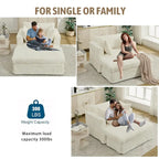 Oversized Corduroy Reclining Chair Deep Seat Armchair Single Thickened Upholstered Sofa with Pillow and Ottoman