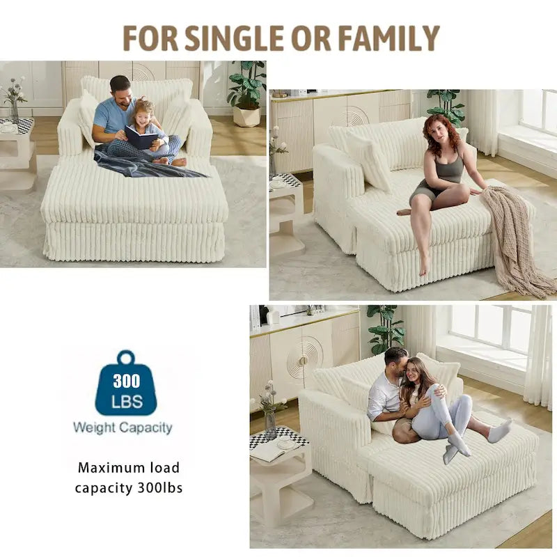 Oversized Corduroy Reclining Chair Deep Seat Armchair Single Thickened Upholstered Sofa with Pillow and Ottoman