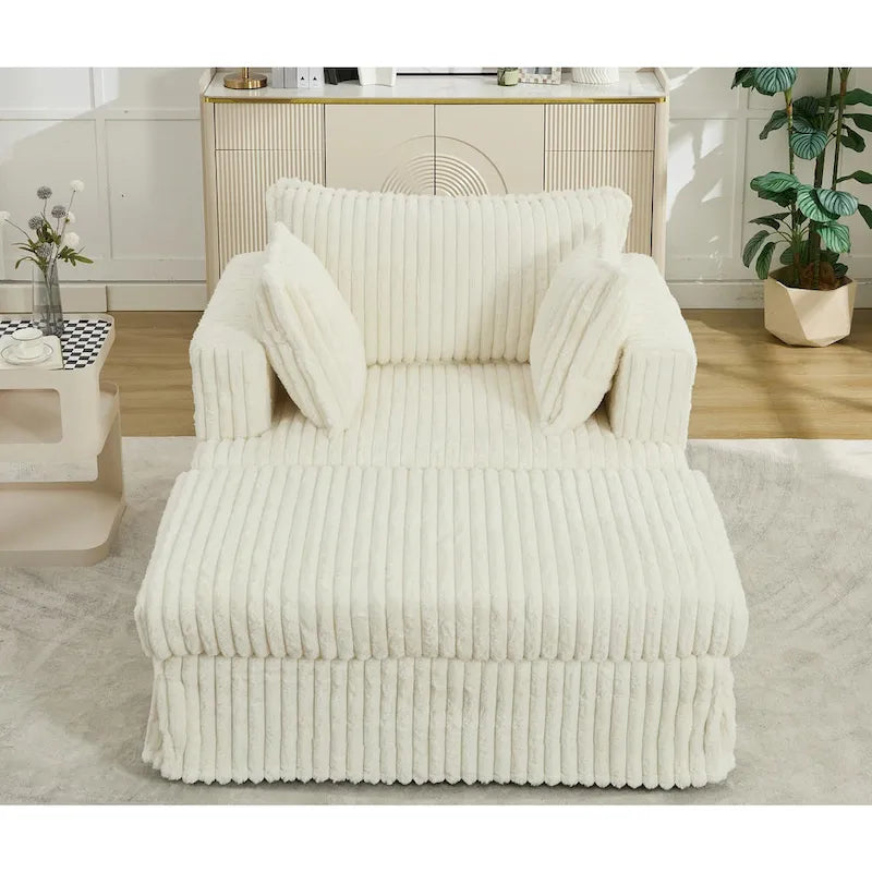 Oversized Corduroy Reclining Chair Deep Seat Armchair Single Thickened Upholstered Sofa with Pillow and Ottoman