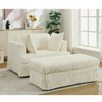 Oversized Corduroy Reclining Chair Deep Seat Armchair Single Thickened Upholstered Sofa with Pillow and Ottoman
