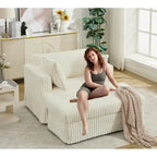 Oversized Corduroy Reclining Chair Deep Seat Armchair Single Thickened Upholstered Sofa with Pillow and Ottoman