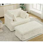 Oversized Corduroy Reclining Chair Deep Seat Armchair Single Thickened Upholstered Sofa with Pillow and Ottoman
