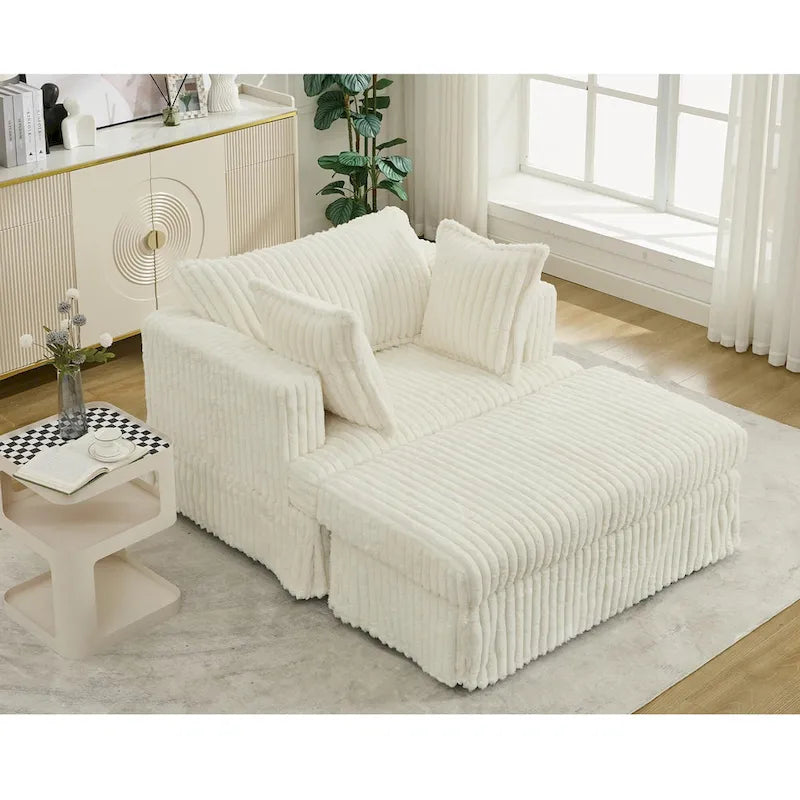 Oversized Corduroy Reclining Chair Deep Seat Armchair Single Thickened Upholstered Sofa with Pillow and Ottoman