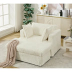 Oversized Corduroy Reclining Chair Deep Seat Armchair Single Thickened Upholstered Sofa with Pillow and Ottoman