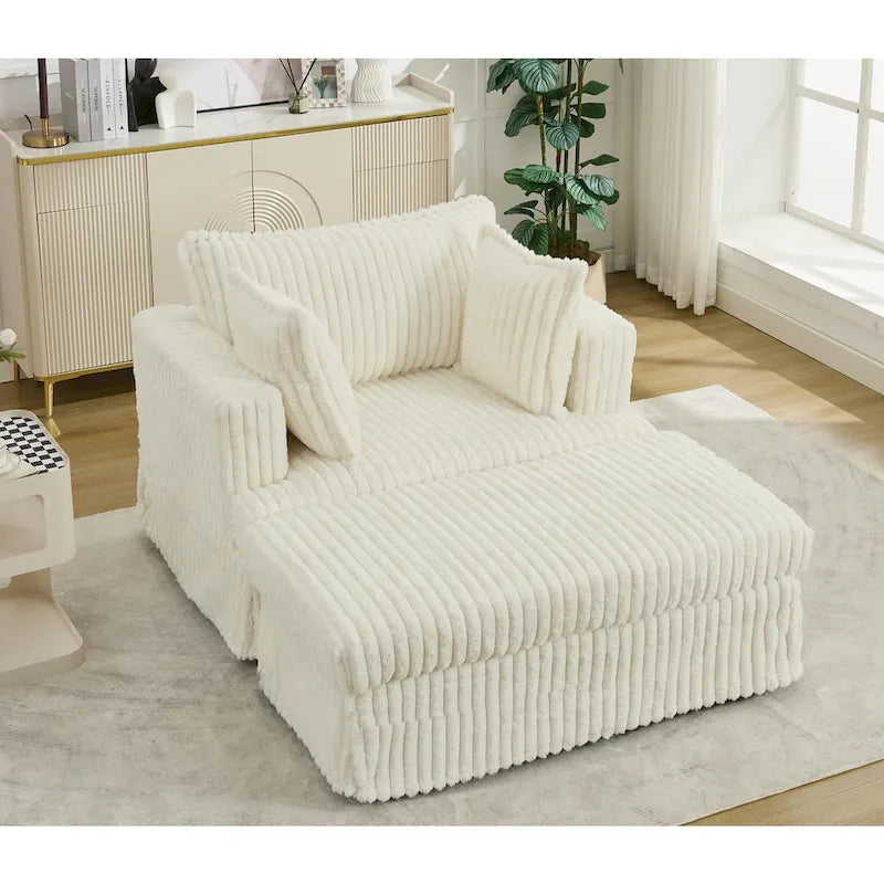 Oversized Corduroy Reclining Chair Deep Seat Armchair Single Thickened Upholstered Sofa with Pillow and Ottoman