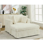 Oversized Corduroy Reclining Chair Deep Seat Armchair Single Thickened Upholstered Sofa with Pillow and Ottoman