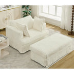 Oversized Corduroy Reclining Chair Deep Seat Armchair Single Thickened Upholstered Sofa with Pillow and Ottoman