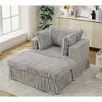Oversized Corduroy Reclining Chair Deep Seat Armchair Single Thickened Upholstered Sofa with Pillow and Ottoman