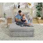 Oversized Corduroy Reclining Chair Deep Seat Armchair Single Thickened Upholstered Sofa with Pillow and Ottoman