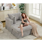 Oversized Corduroy Reclining Chair Deep Seat Armchair Single Thickened Upholstered Sofa with Pillow and Ottoman