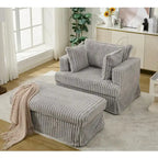 Oversized Corduroy Reclining Chair Deep Seat Armchair Single Thickened Upholstered Sofa with Pillow and Ottoman