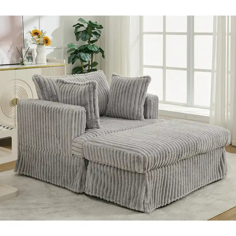 Oversized Corduroy Reclining Chair Deep Seat Armchair Single Thickened Upholstered Sofa with Pillow and Ottoman